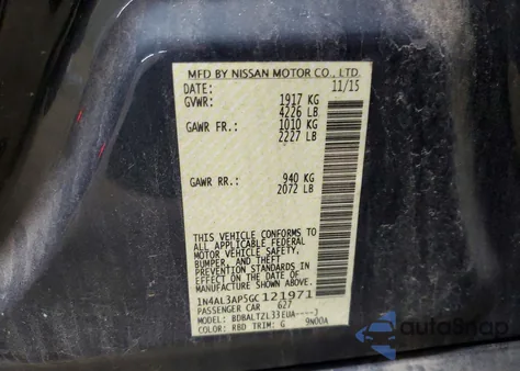 2016 Nissan Altima 2.5 z USA, uszkodzony, nr VIN 1N4AL3AP5GC121971